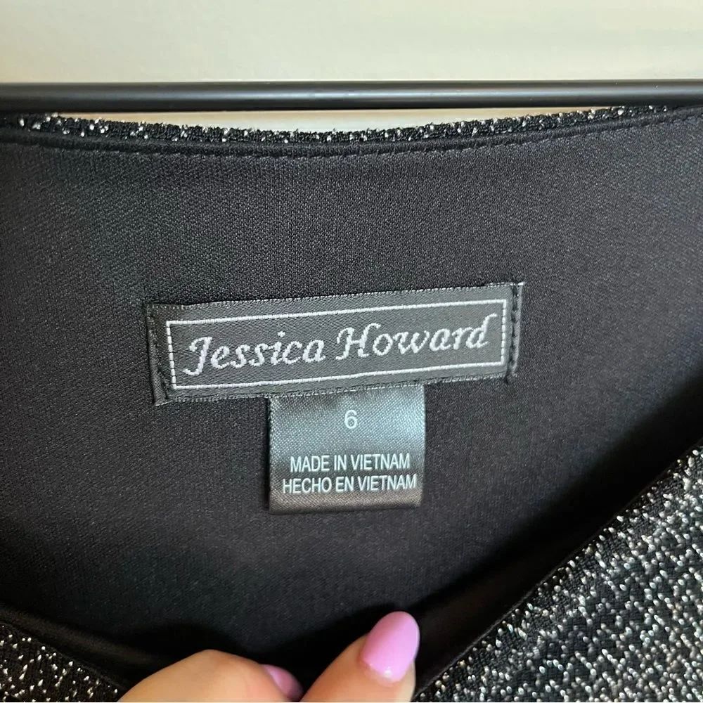 Jessica Howard Metallic Threaded Long Sleeve Cocktail Dress - Picture 7 of 11